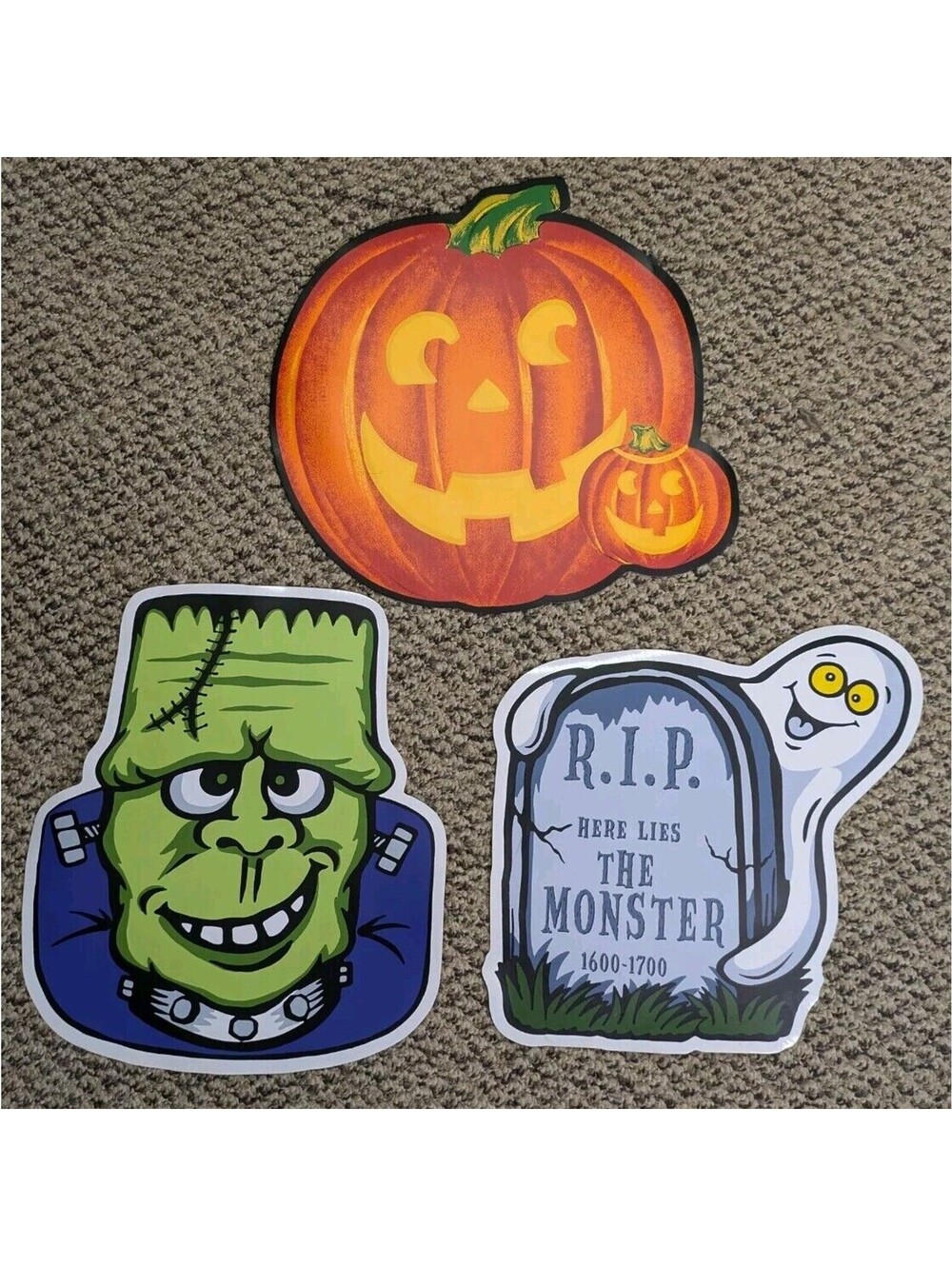 Halloween Placemats Vintage Vinyl Pumpkin Frankenstein Gravestone Ghost 16"